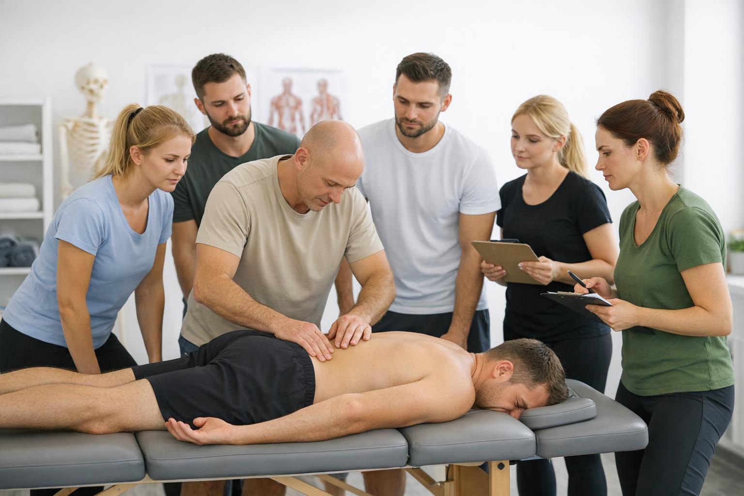 Zdjęcie 2: grupa fizjoterapeutów na kursie praktycznym